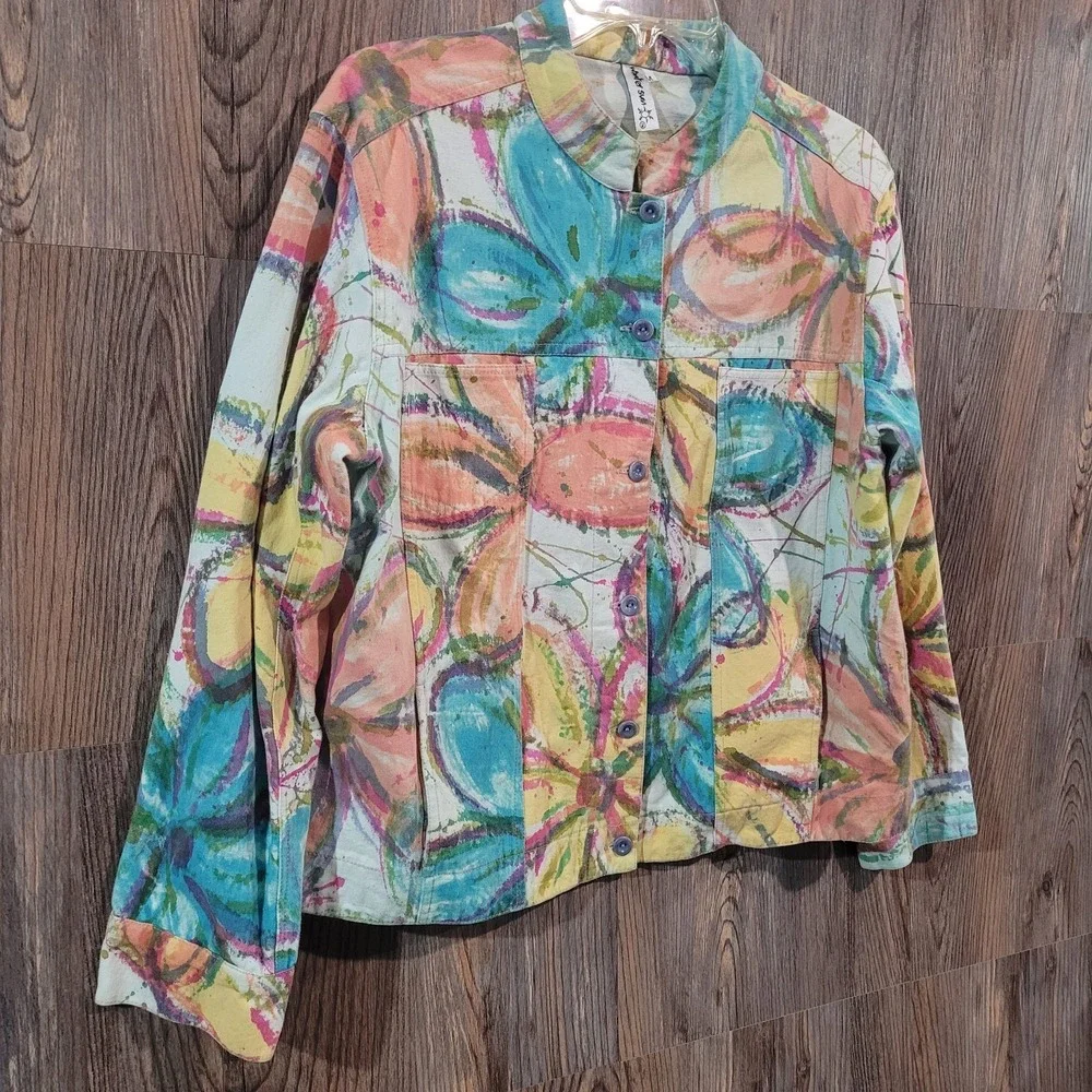 Winter Sun Floral Jacket Size M Multicolor Art to Wear Maximalist 100% Cotton